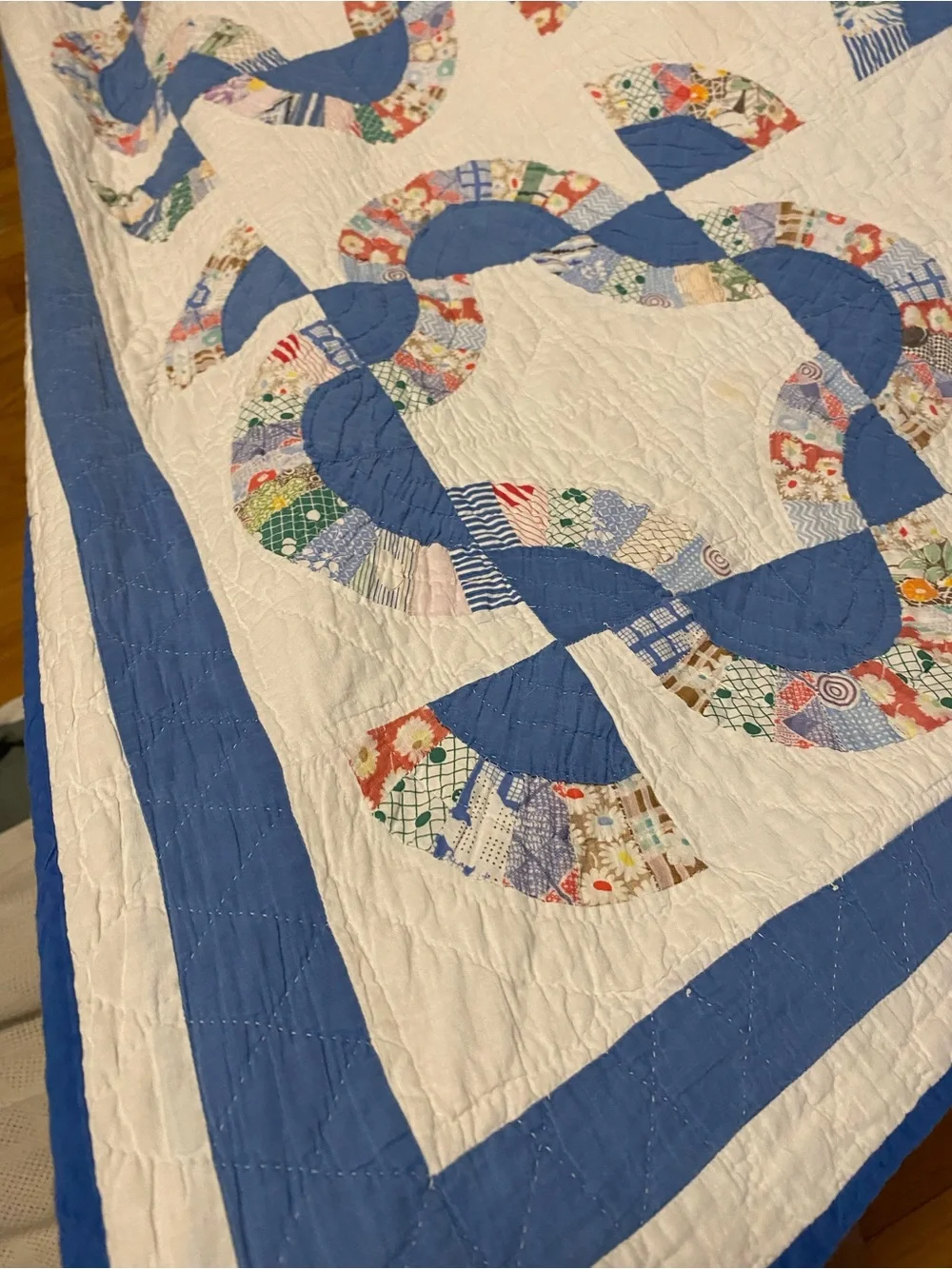 Vintage Feedsack Handmade Blue & White Mohawk’s Trail Quilt